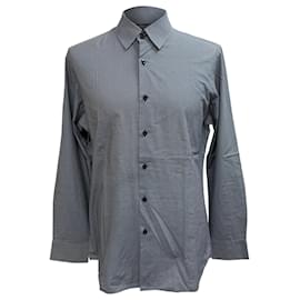 Prada gemusterte Button-Down-Hemd aus marineblauem Baumwollstoff