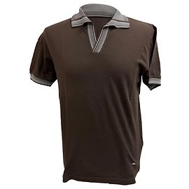 Polo a maniche corte in cotone marrone con dettagli a righe Etro