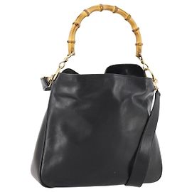 Borsa a mano in pelle Gucci Bamboo 2way Nera Oro 001 1705 1638 Auth bs33593