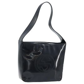 Sac à épaule GUCCI Cuir verni Noir Argent 000 1013 0506 Auth 172305