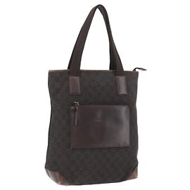 GUCCI GG Canvas Tote Bag Braun Silber 28892 Auth 173901