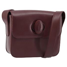 Cartier Borsa a Spalla Must Line in Pelle Bordeaux Oro Auth ki6537