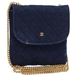 Pochette a Catena CHANEL Cotone Blu Navy Oro CC Auth bs33731 - Chanel
