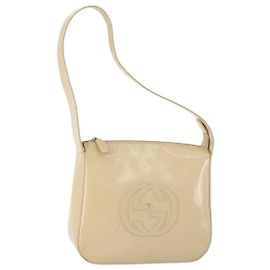 Borsa a Spalla GUCCI Pelle Verniciata Beige Argento 001 2214 1703 Auth 172870