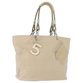CHANEL Tote Bag No5 aus Canvas Beige mit silbernem CC Auth 169753