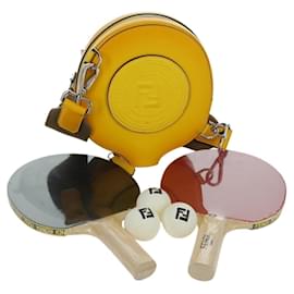 FENDI Custodia per Racchetta da Ping Pong Borsa a Spalla Pelle Gialla Argento Auth 166245SM