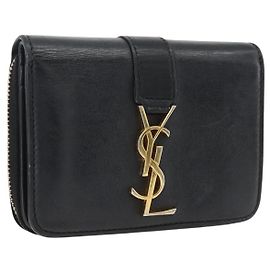 SAINT LAURENT Geldbörse Leder Schwarz Gold Auth bs33776