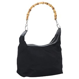 Borsa a mano in nylon nero e argento Gucci Bamboo Auth hk3536