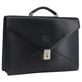 LOEWE Borsa da lavoro Anagram Pelle Nera Argento Auth bs33809