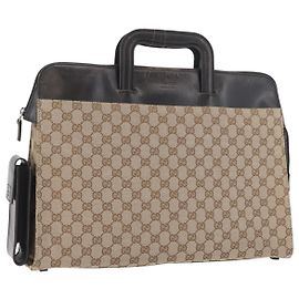 Borsa da lavoro in tela GG Gucci Beige Argento 015 3707 Auth gh1806