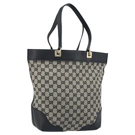 Borsa Tote GG Canvas Gucci Nera Oro 272377 Auth ka2892