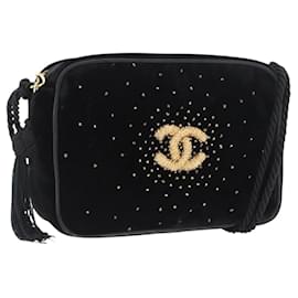 Borsa a Spalla CHANEL Velluto Nero Oro CC Auth ARZ008SAV - Chanel