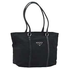 Borsa Tote Prada in nylon nero argento Auth BA10973