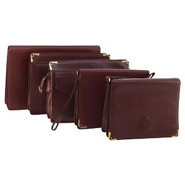 Sac à main en cuir Must Line de CARTIER 5 pièces Bordeaux Or Auth mr2109
