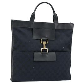 Bolso de mano en lona GG Gucci Negro Dorado 001 4033 Auth 173867