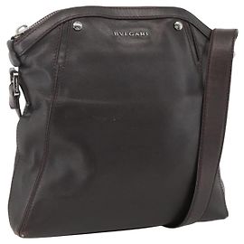 Bulgari Borsa a Spalla BVLGARI in Pelle Marrone Scuro Argento Autentica 166883