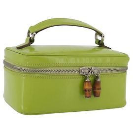 GUCCI Pouch Vanity in Bambù Pelle Verniciata Verde Argento 032 1956 0151 Auth 173916