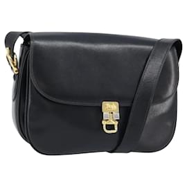 Borsa a spalla CÉLINE Carrozza in pelle nera e oro Auth ka2957