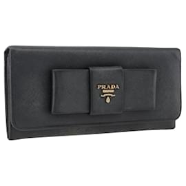 PRADA Carteira Longa em couro Safiano Preto Ouro Auth bs33777 - Prada