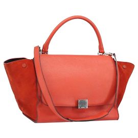 Céline Borsa Trapeze in pelle 2 in 1 rossa argento Auth BA11130