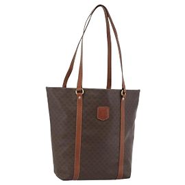 Céline Borsa tote in tela Macadam CELINE in pelle PVC marrone oro Auth ka3043