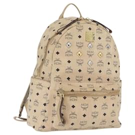 Sac à dos MCM Logogram Vicetos en cuir PVC beige or argent authentique BA11136