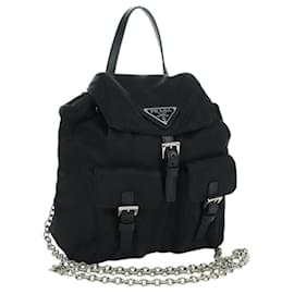 PRADA Borsa a Spalla con Catena Nylon Nero Argento Auth 171449M