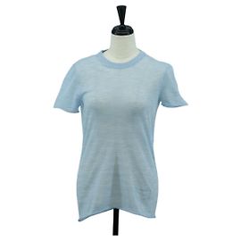 Camiseta de algodón de manga corta en tejidos de punto CHANEL azul claro CC Auth 168330M