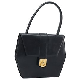 Céline Bolsa de mão CELINE em couro preto e dourado Auth LNZ560A