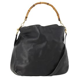 Borsa a Spalla Gucci Bamboo in Pelle 2way Nera Oro 001 1577 2615 Auth 169863