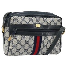 Borsa a Spalla Gucci GG Supreme Sherry Line PVC Blu Navy Oro 56 02 004 Auth 173906