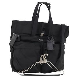 PRADA Copertura per abbigliamento in nylon nero argento Auth bs33522