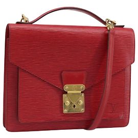 LOUIS VUITTON Borsa a Mano Epi Monceau 28 Rossa M40783 LV Auth ep13676