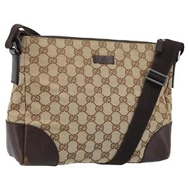 Borsa a Spalla GG Canvas Gucci Beige Argento Auth 173832