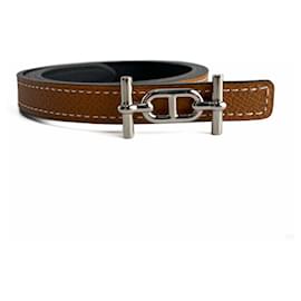 Cinturón delgado reversible de cuero Focus 80 Marrón - Hermès
