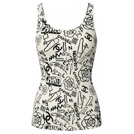 Chanel 19A Paris-New York Ägypten Graffiti Tanktop Bluse FR 36