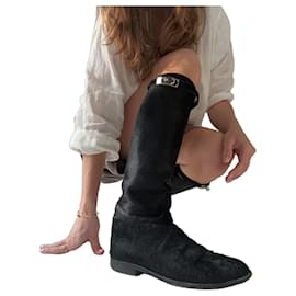 Botas altas de pelo de pony negro Hermès con herrajes de paladio