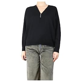 Navy Monili V-Ausschnitt Pullover - Größe UK 10 - Brunello Cucinelli