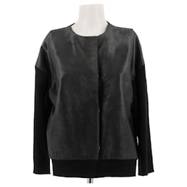 Schwarzer Cardigan aus Kalbsleder und Wolle - Lanvin