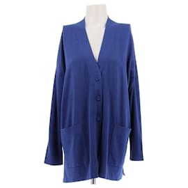 Cardigan blu in cotone e seta con scollo a V - Hermès