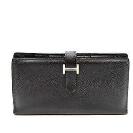 Hermès Bearn Soufflet Lange Geldbörse aus dunklem Epsom-Leder