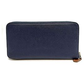 Portafoglio Hermès Azap Long in pelle Epsom blu navy con seta