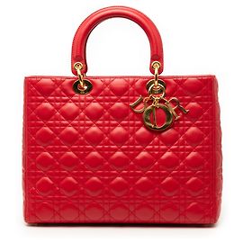 Dior Rojo Grande Bolso de Piel de Cordero Cannage Lady Dior