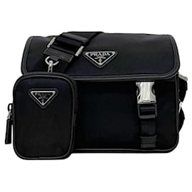 Borsa a Spalla in Nylon e Pelle Nera Prada
