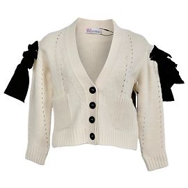 Valentino Garavani Cardigan en laine crème avec accent nœud en tricot RED Valentino