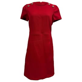 Vestido Mini de Manga Corta en Lana Roja de Prada