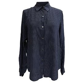 Blusa de manga con puño a rayas de seda azul marino Theory