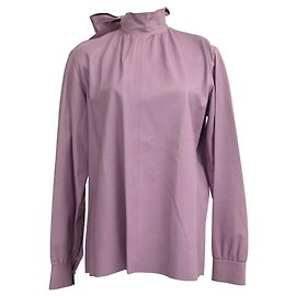 Blusa de couro roxa com detalhe de gola laço Valentino Garavani
