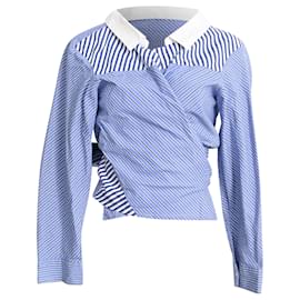 Maje Lim Gestreifte Asymmetrische Bluse aus Blauer Baumwolle