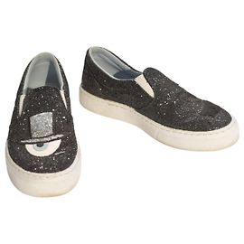 Sneakers Slip-On Glitter Occhio Flirtante Chiara Ferragni Nere Argento Scarpe Donna EU 38 Fatto in Italia